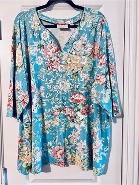 Blue Floral with Embroidery Top